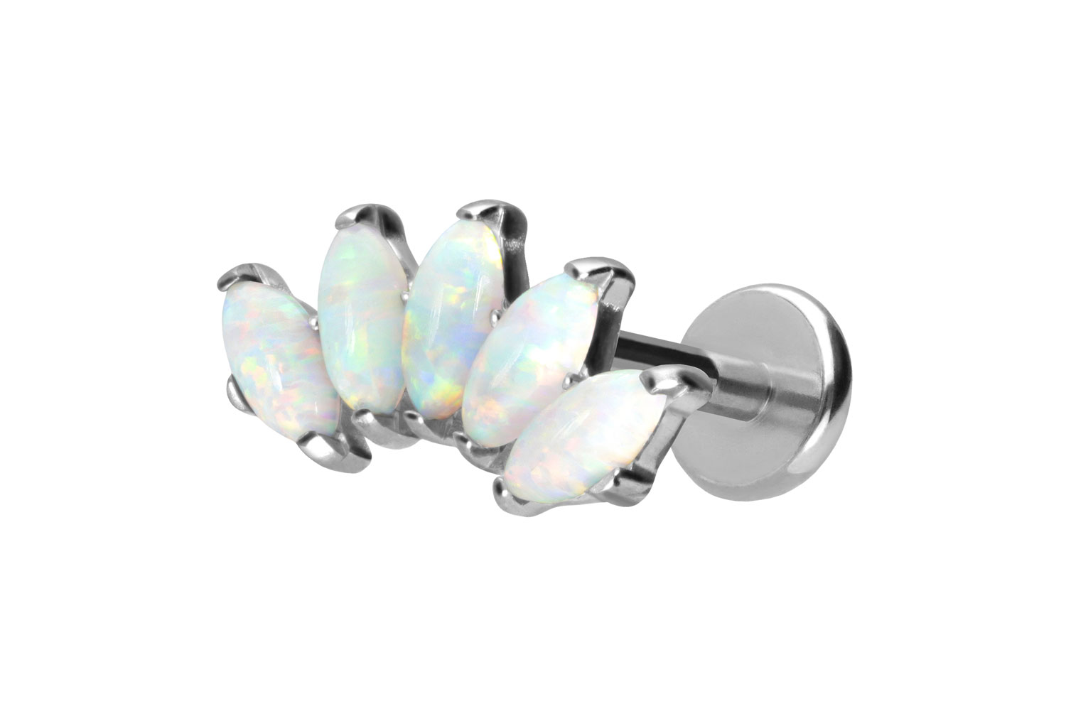 Titan Labret Piercing mit Push Fit BOGEN + SYNTHETSCHE OPALE